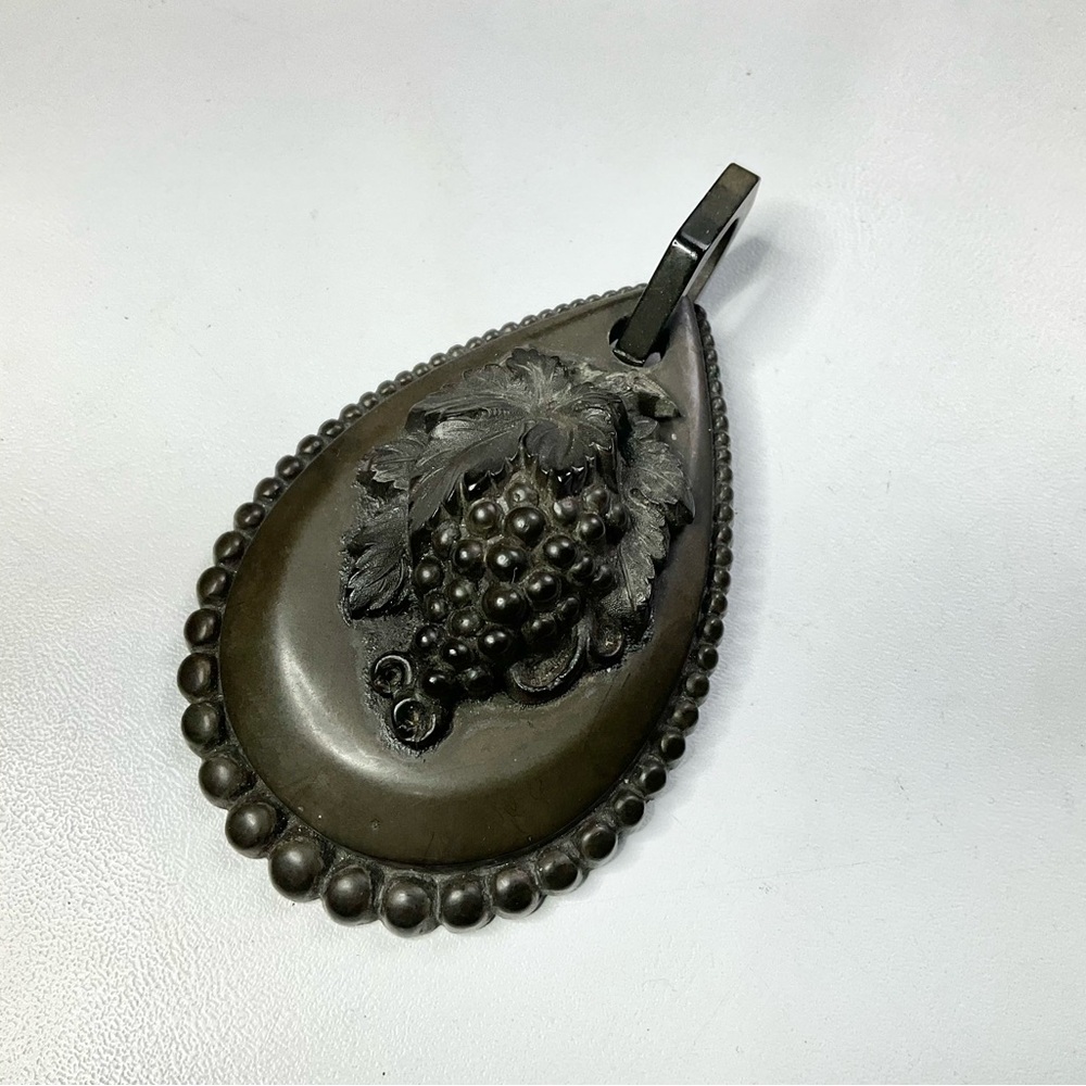 Victorian Large Mourning Pendant Gutta Percha Carved Grapes
